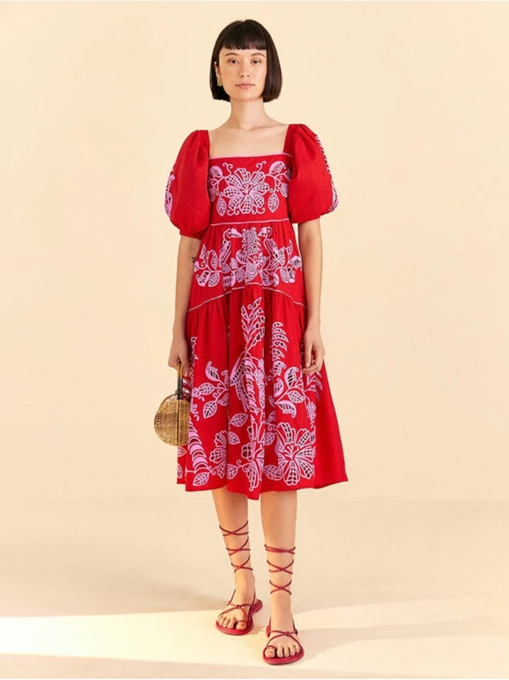 FARM Rio Red Palm Tree Richelieu Dress
